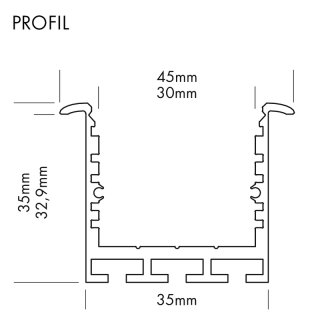 Muster 35 x 45mm Alu LED-Profil Q-Line 24 REC silber