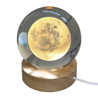 LED-Base Holz mit Glaskugel Mond